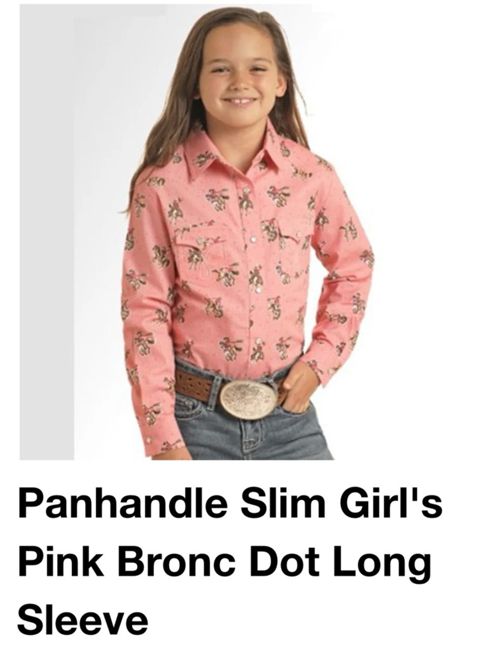 Panhandle Slim Girls' Pink Bronc Dot Long Sleeve Western Shirt